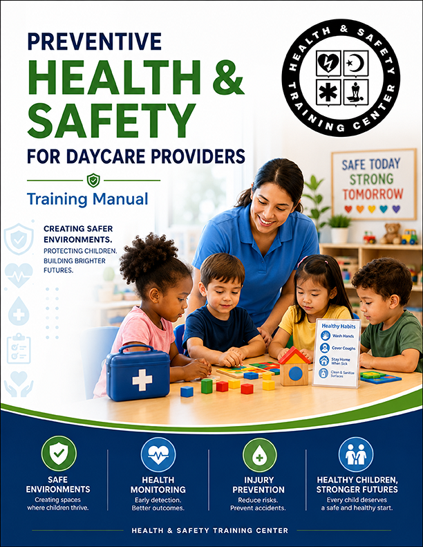 Pediatric CPR, First Aid, and Preventive Health and Safety training book for daycare providers